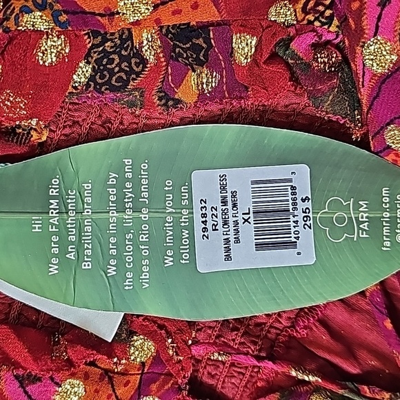 FARM Rio Maroon & Gold Banana Flowers Smocked Mini Dress - Size XL - Picture 11 of 13